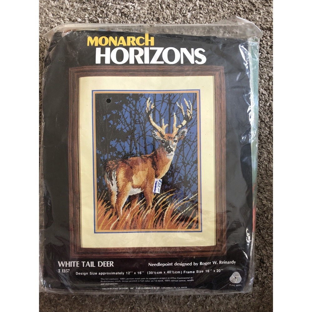 Monarch Horizons Needlepoint Kit White Tail Deer Sealed 1984 Roger Reinardy